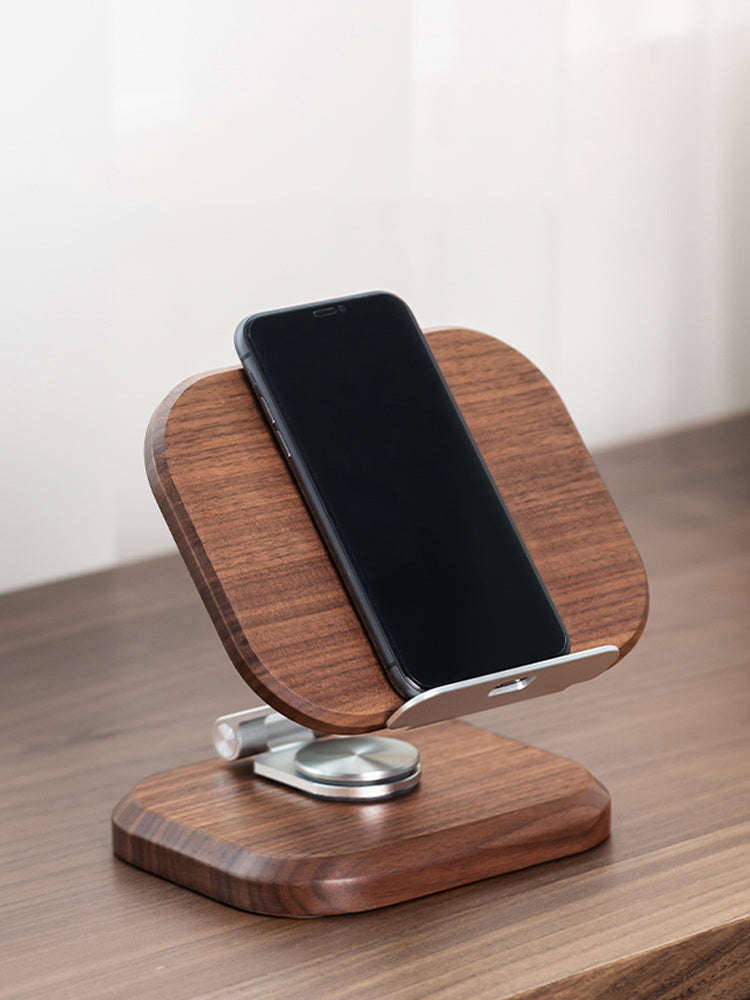 Wooden Rotating iPad Stand & Phone Holder,Black walnut design