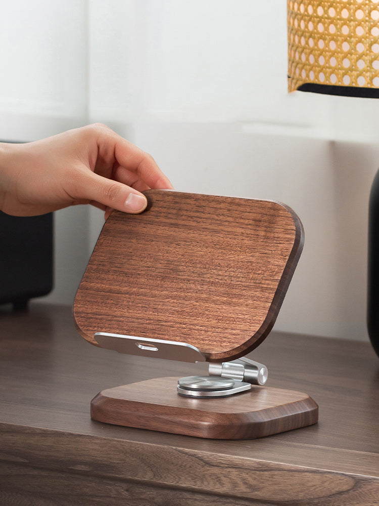 Wooden Rotating iPad Stand & Phone Holder,Black walnut design