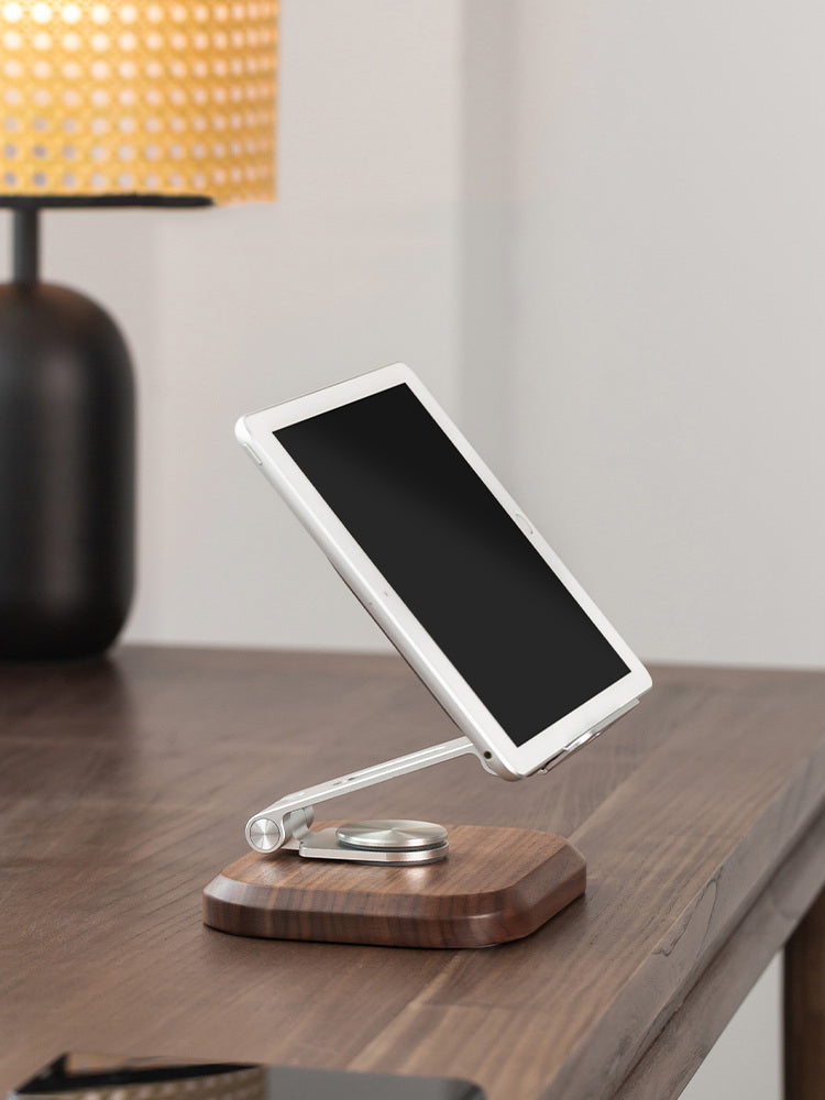 Wooden Rotating iPad Stand & Phone Holder,Black walnut design