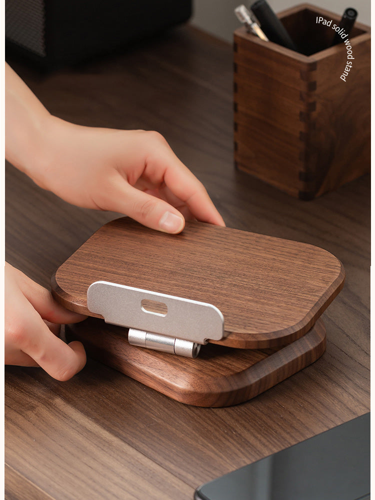 Wooden Rotating iPad Stand & Phone Holder,Black walnut design