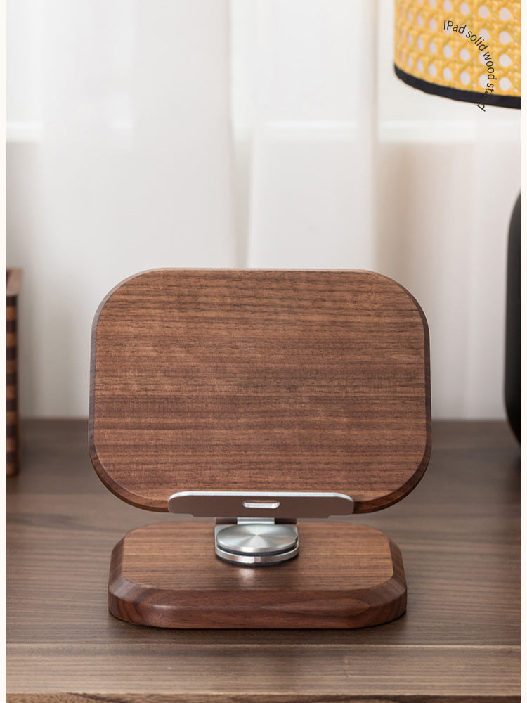 Wooden Rotating iPad Stand & Phone Holder,Black walnut design