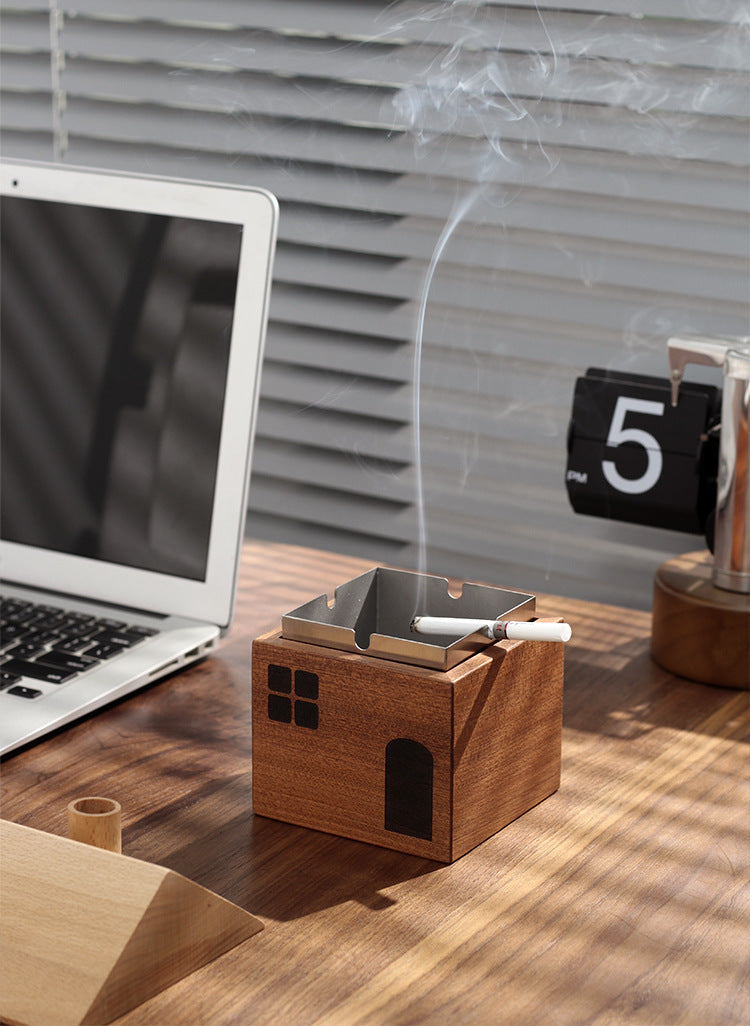 Wooden Small House Ashtray, Unique Office Desktop Decoration