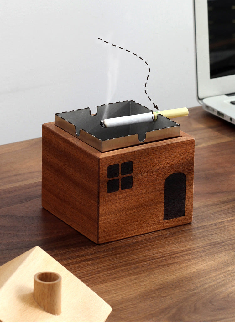 Wooden Small House Ashtray, Unique Office Desktop Decoration