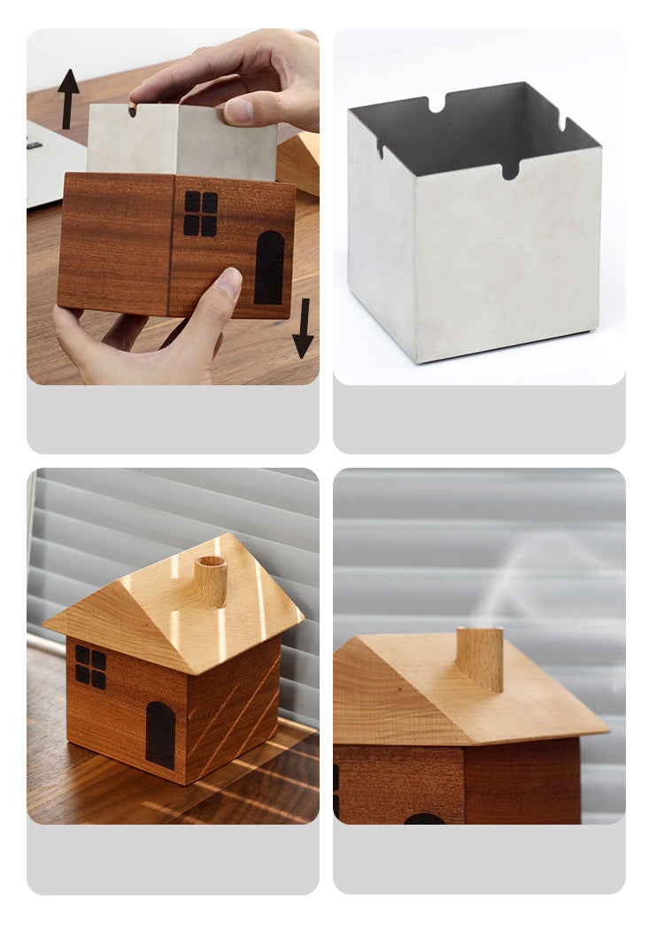 Wooden Small House Ashtray, Unique Office Desktop Decoration