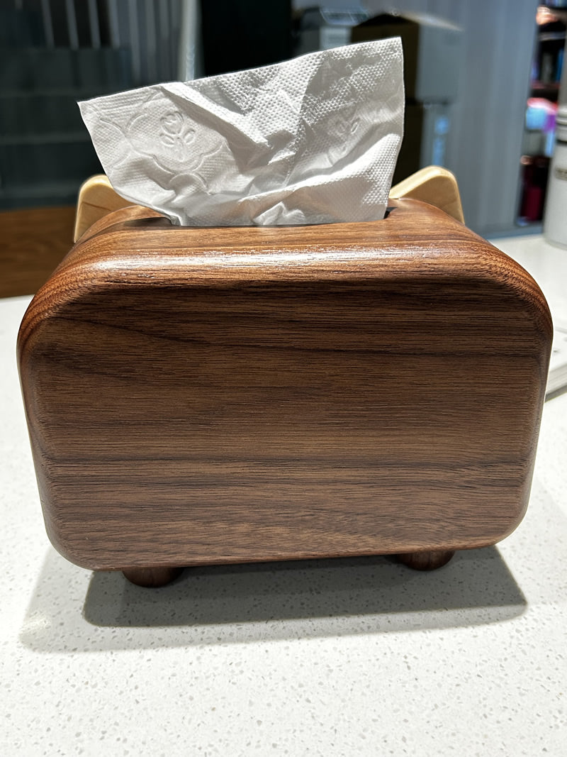 Wooden Tissue Box With Two Cute Cats, Black Walnut Design