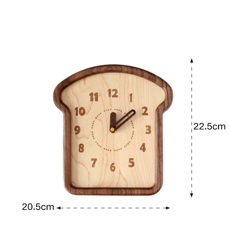 Wooden toast bread silent table clock, pastoral style decoration gift