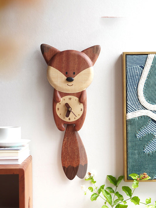 Wooden wagging tail fox wall clock, children's gift, room decoration