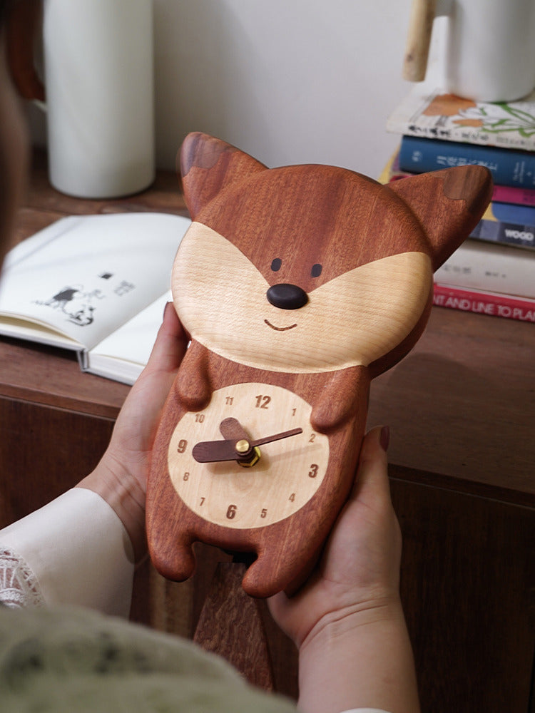 Wooden wagging tail fox wall clock, children's gift, room decoration