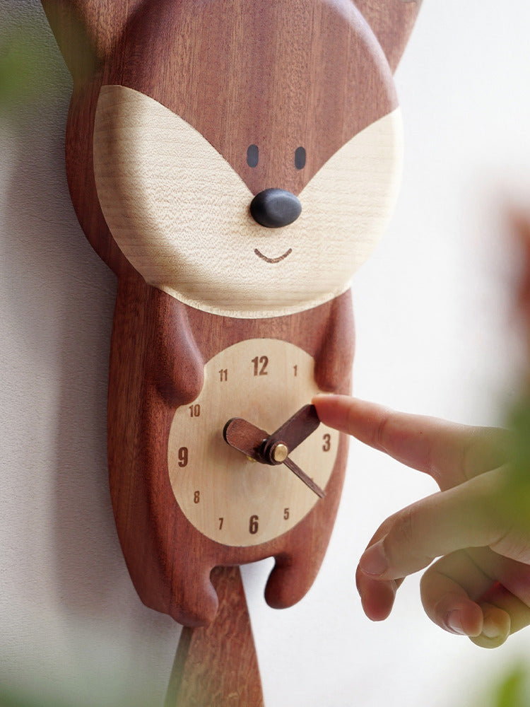 Wooden wagging tail fox wall clock, children's gift, room decoration