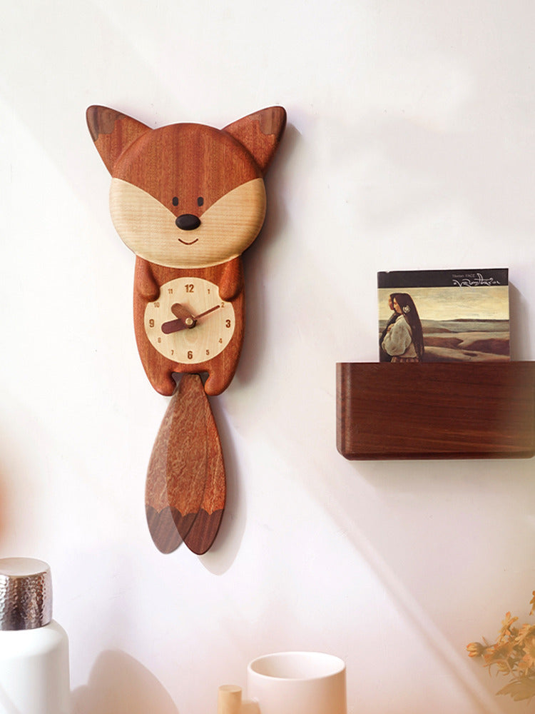 Wooden wagging tail fox wall clock, children's gift, room decoration