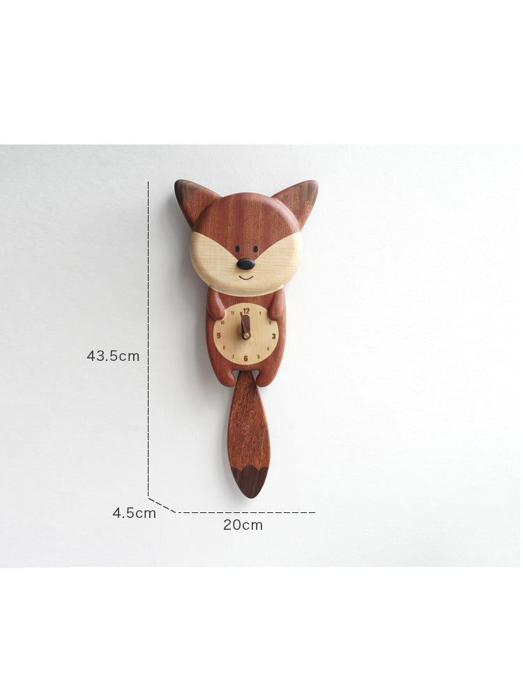 Wooden wagging tail fox wall clock, children's gift, room decoration