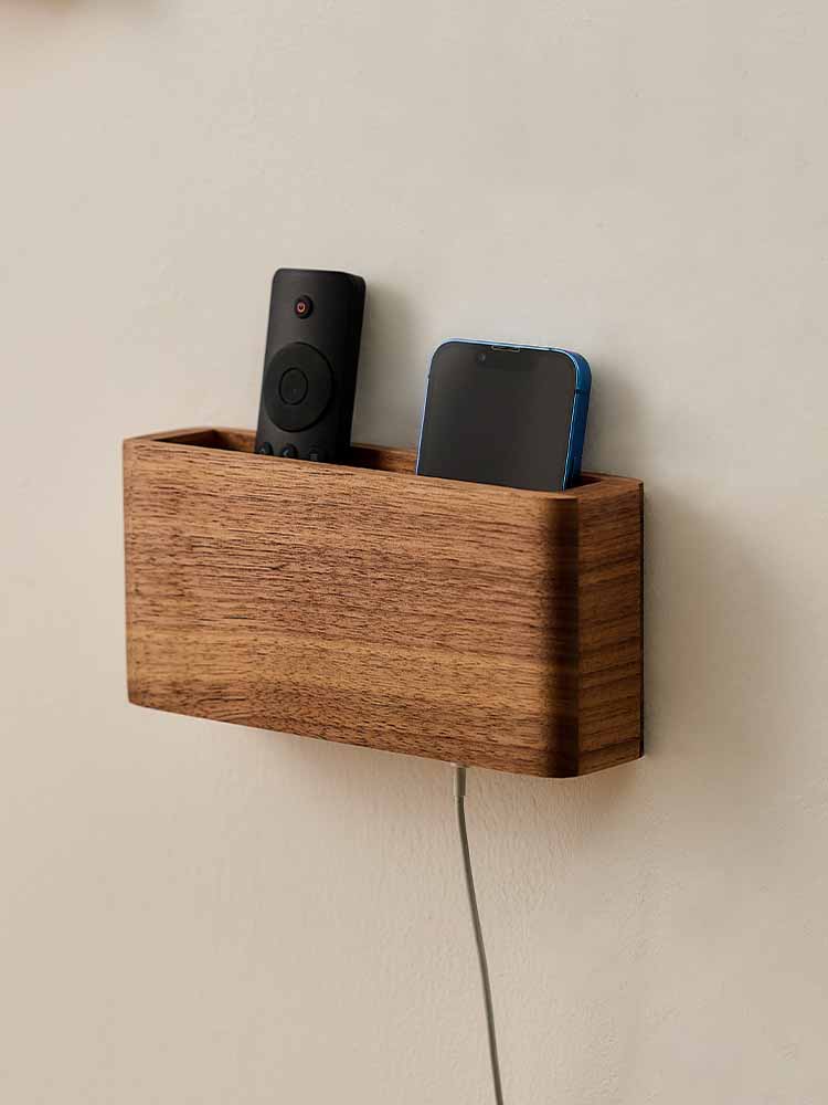 Wooden Wall-Mounted Remote Control, Mobile Phone Organize Storage Boxes